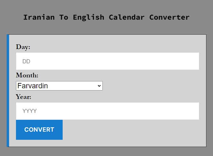 Iranian To English Calendar Converter